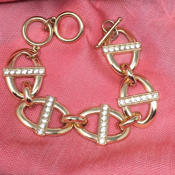 Gold Pave Crystal Link Bracelet 7โ 8โ New Toggle - Picture 3 of 6